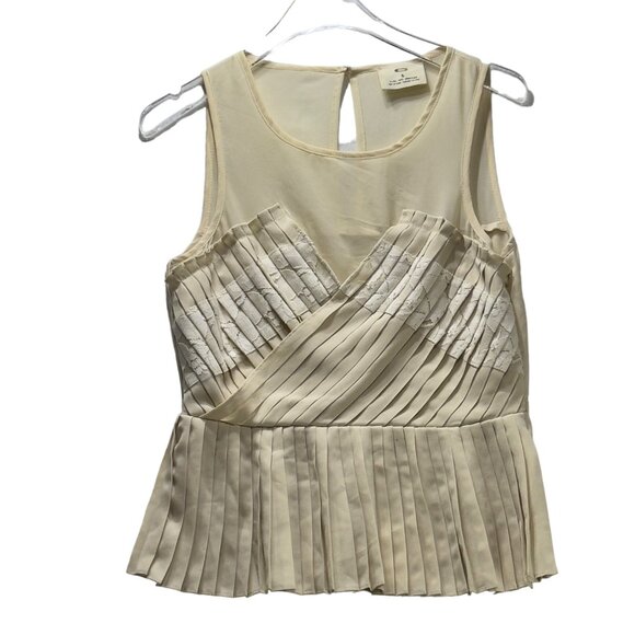 PINS AND NEEDLES Women's Top Beige Sleeveless Pleats Peplum Lace Contrast Size S - Picture 6 of 6